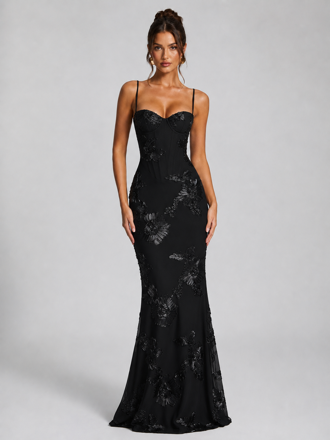 Women’s Floral Maxi Dress with Corset Bodice