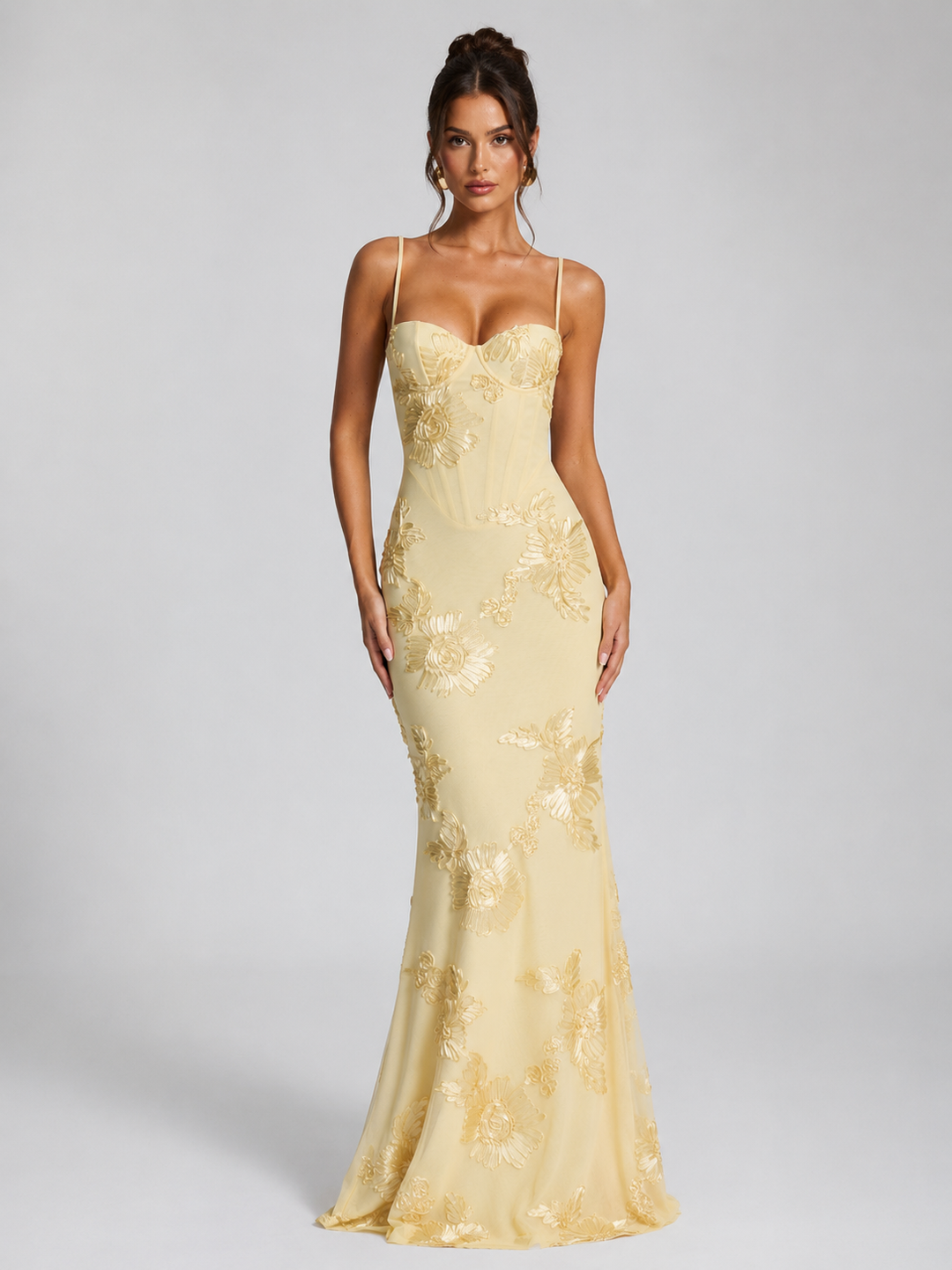 Women’s Floral Maxi Dress with Corset Bodice
