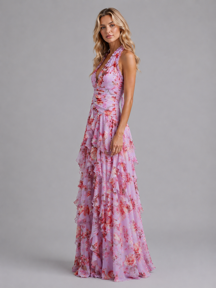 Women’s Floral Maxi Dress with Halter