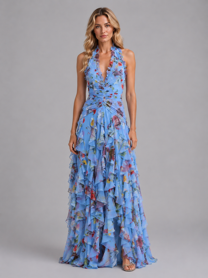 Women’s Floral Maxi Dress with Halter