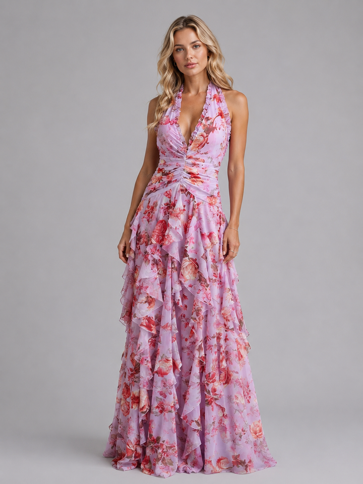 Women’s Floral Maxi Dress with Halter