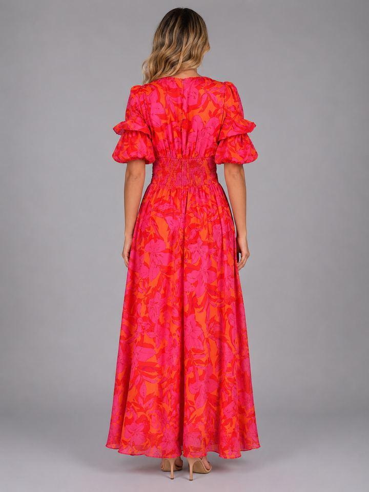 Women’s Floral Maxi Dress with Puff Sleeve