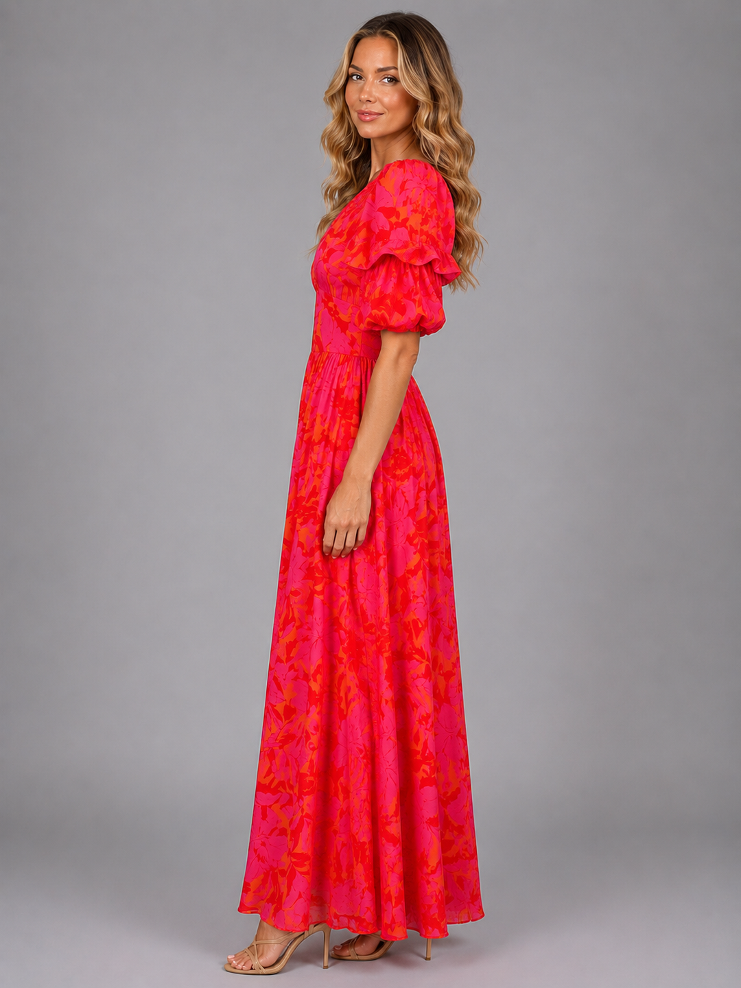Women’s Floral Maxi Dress with Puff Sleeve