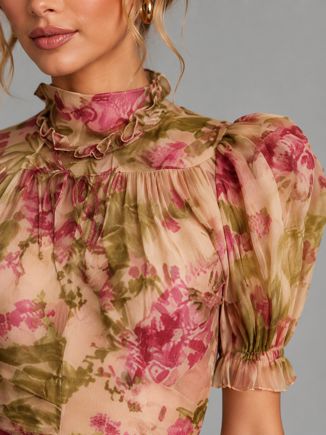 Women’s Floral Maxi Dress with Puff Sleeves