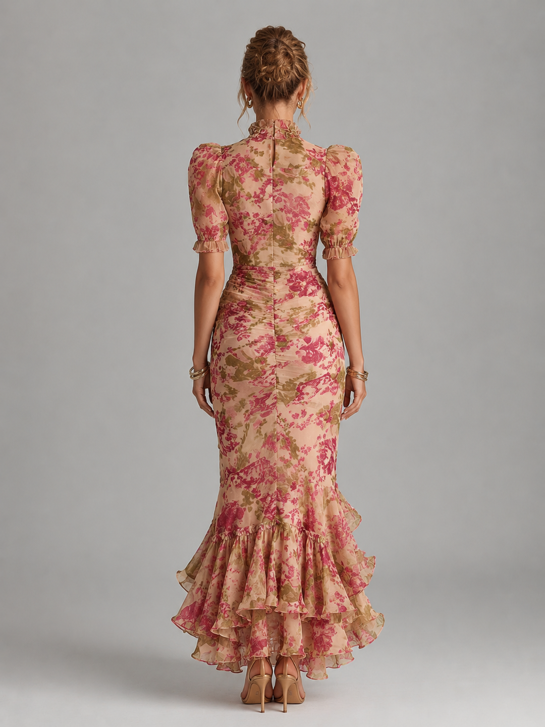 Women’s Floral Maxi Dress with Puff Sleeves