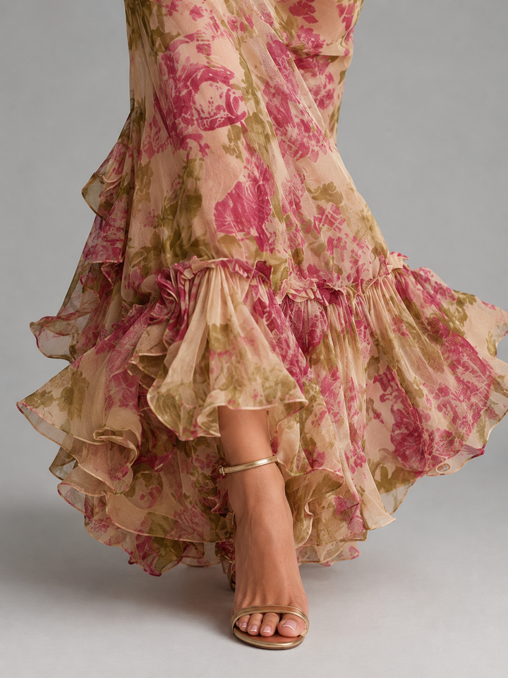 Women’s Floral Maxi Dress with Puff Sleeves