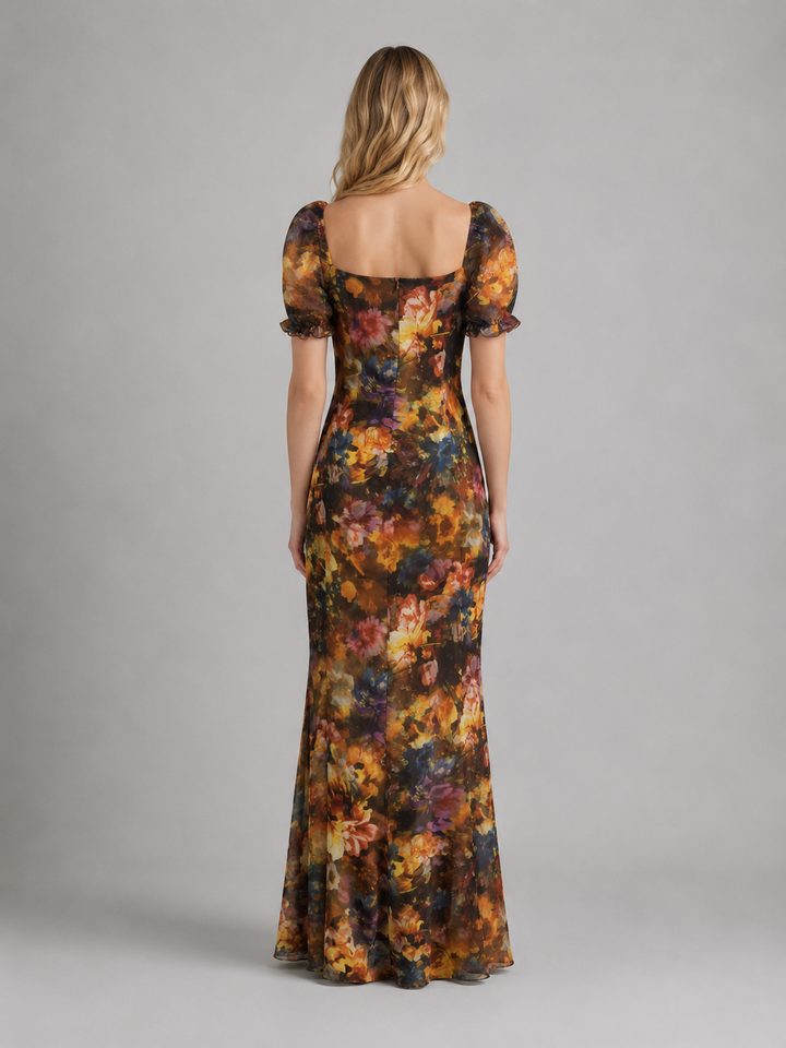 Women’s Floral Maxi Dress with Ruched Slit