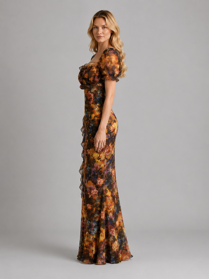 Women’s Floral Maxi Dress with Ruched Slit