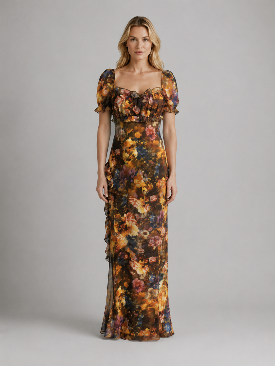 Women’s Floral Maxi Dress with Ruched Slit