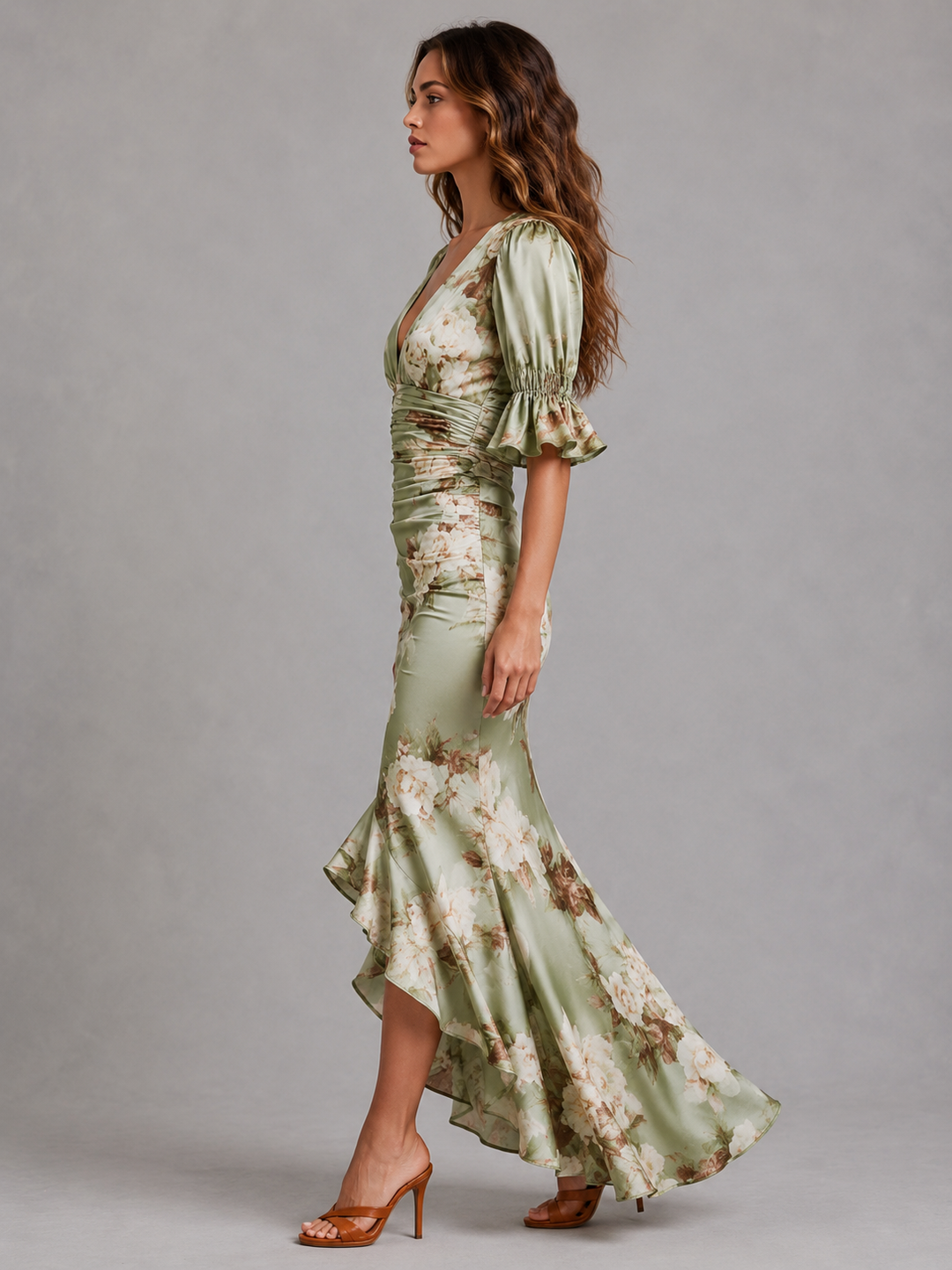 Women’s Floral Maxi Dress with Ruched Waist