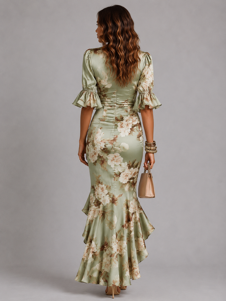 Women’s Floral Maxi Dress with Ruched Waist