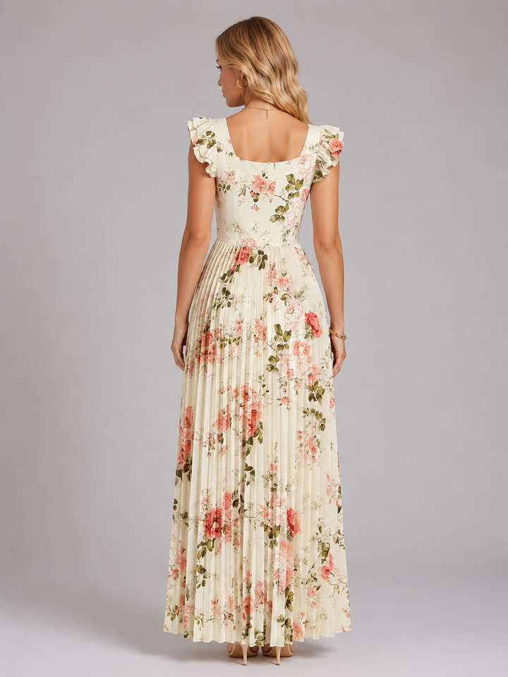 Women's Floral Maxi Dress with Ruffle Sleeves