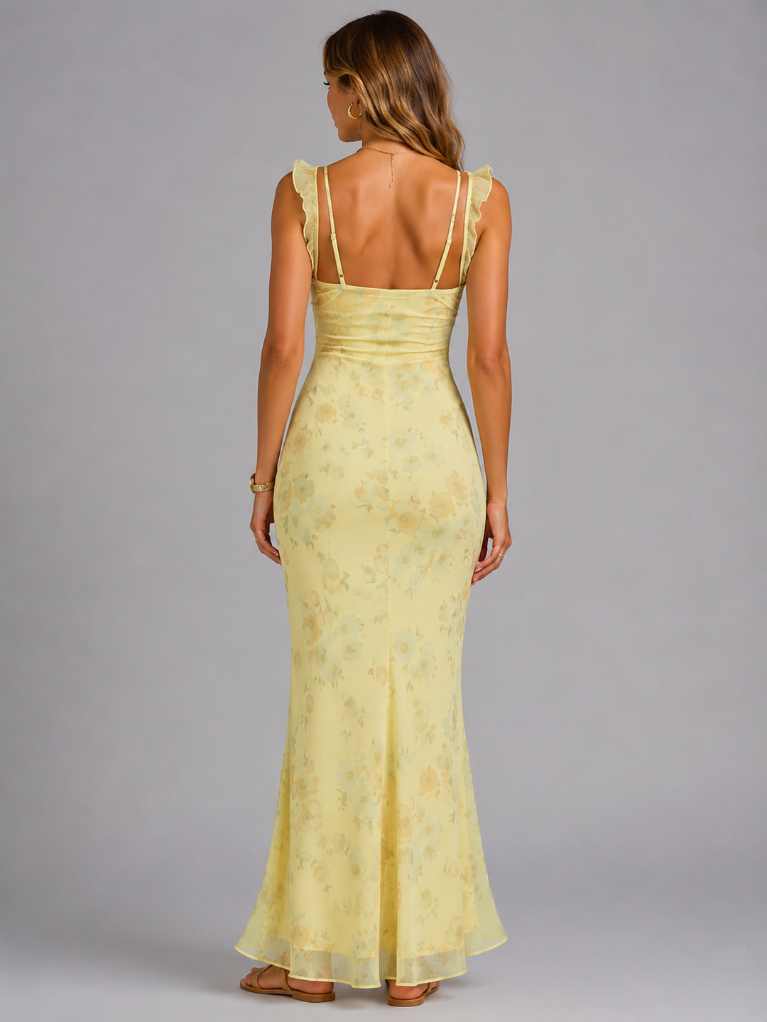 Women's Floral Maxi Dress with Ruffle Straps