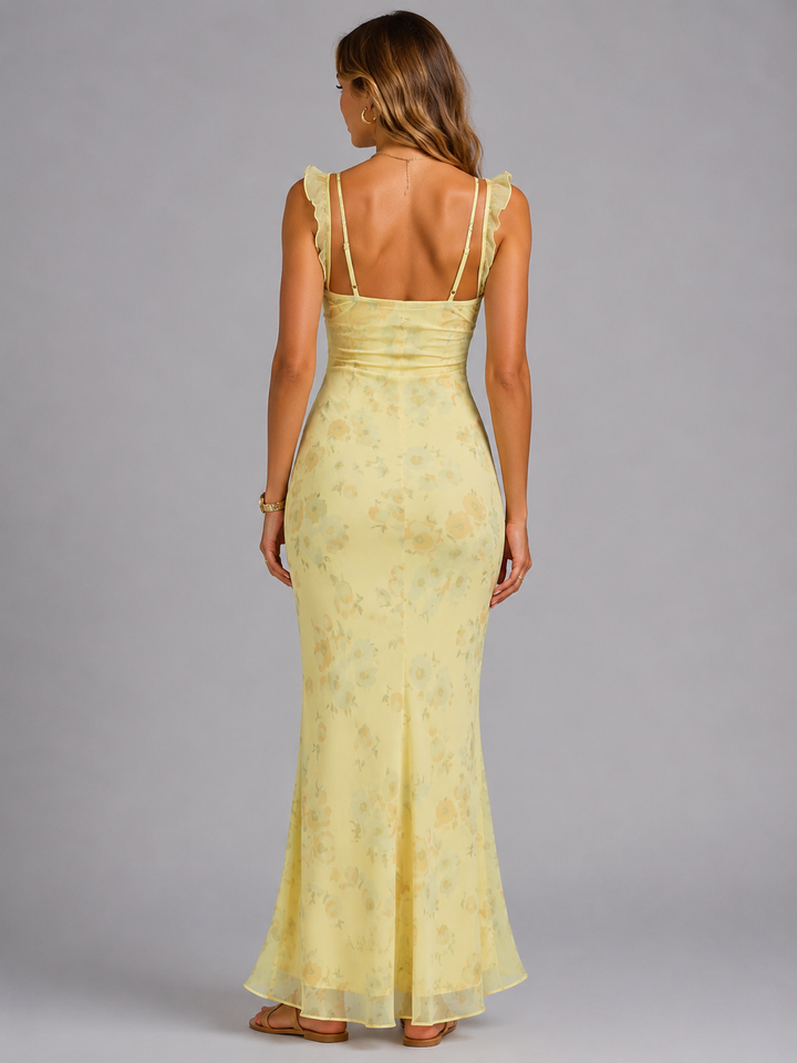 Women's Floral Maxi Dress with Ruffle Straps