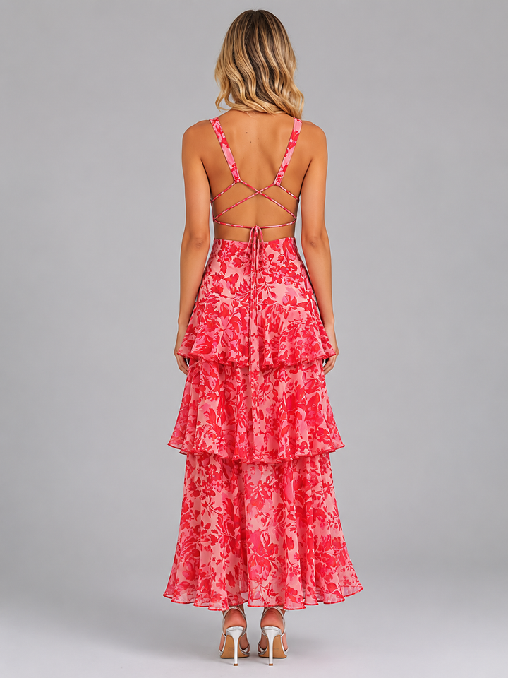 Women’s Floral Maxi Dress with Ruffles