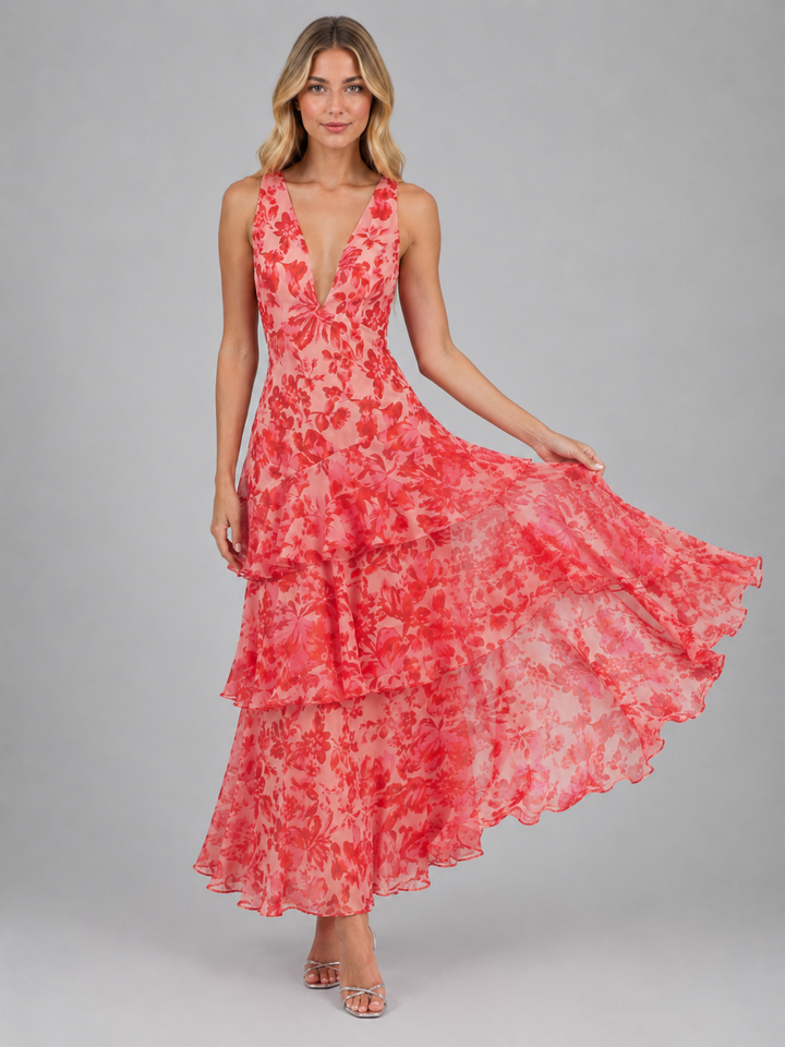 Women’s Floral Maxi Dress with Ruffles