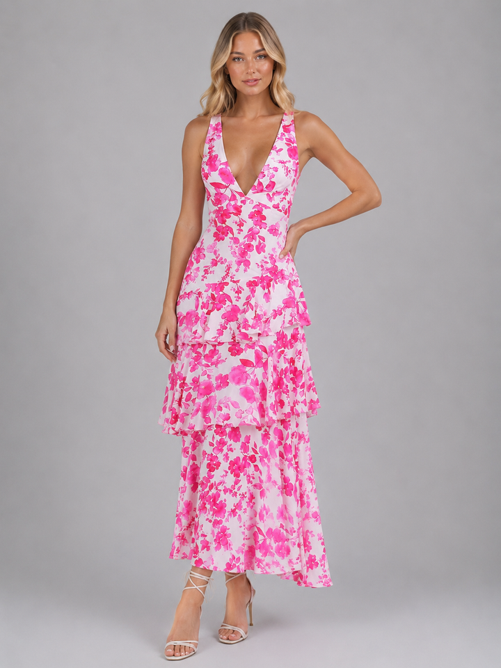 Women’s Floral Maxi Dress with Ruffles