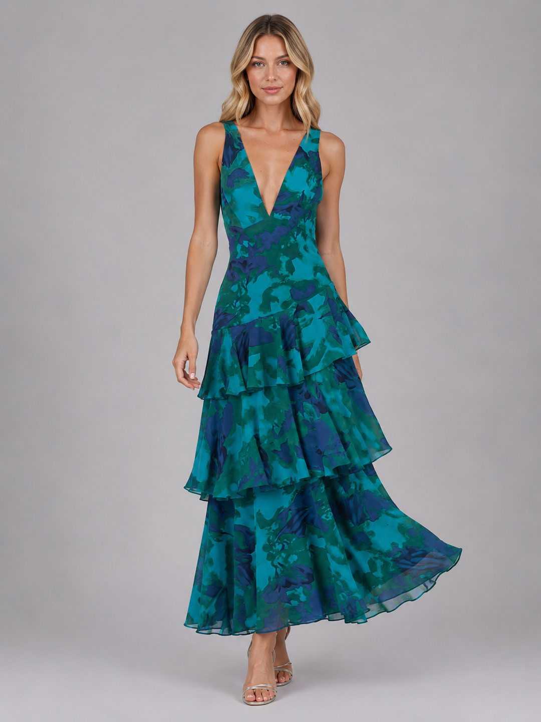 Women’s Floral Maxi Dress with Ruffles