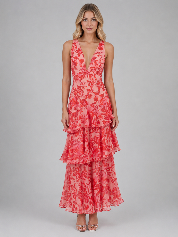 Women’s Floral Maxi Dress with Ruffles