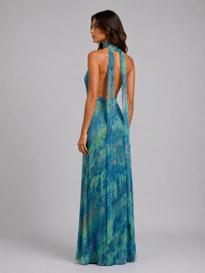 Women’s Floral Maxi Dress with Scarf Neck