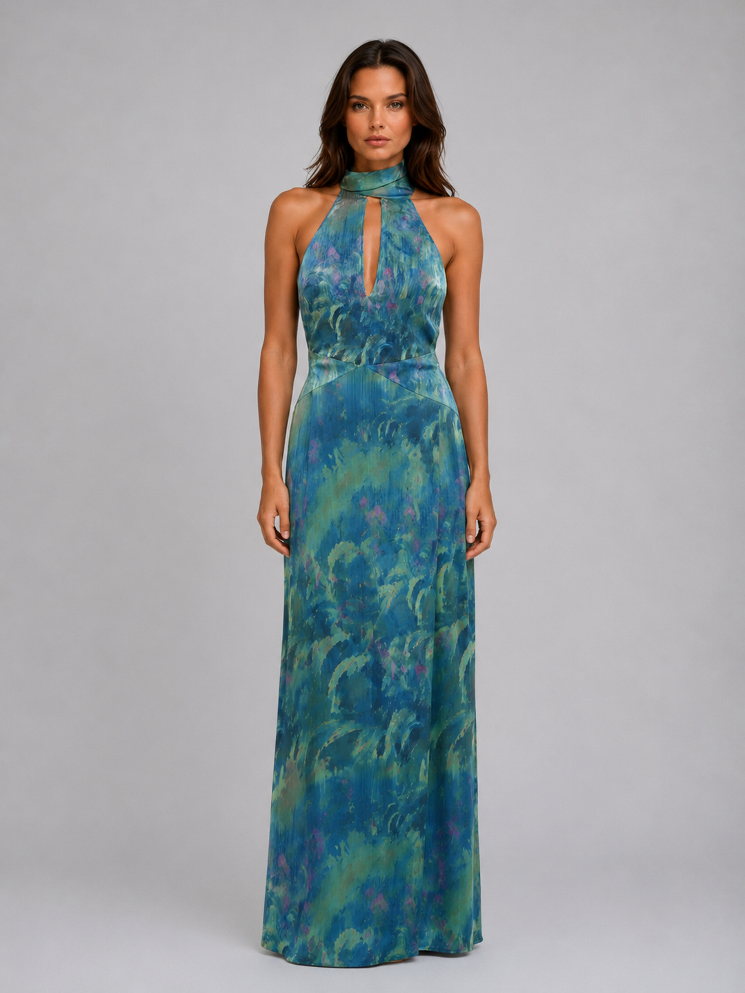 Women’s Floral Maxi Dress with Scarf Neck