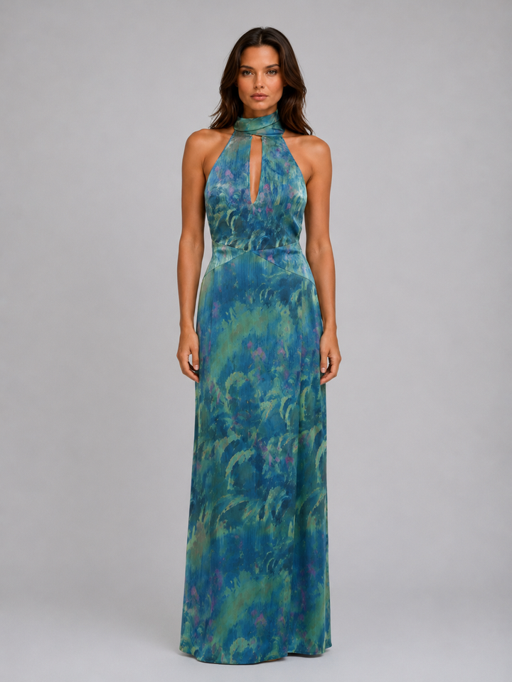 Women’s Floral Maxi Dress with Scarf Neck