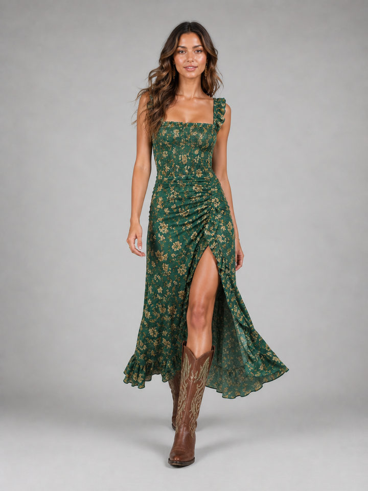 Women’s Floral Maxi Dress with Side Slit