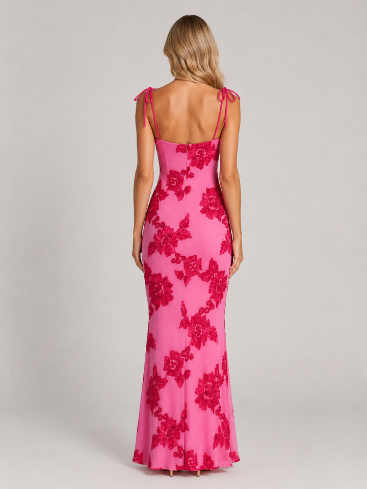 Women’s Floral Maxi Dress with Tie Straps