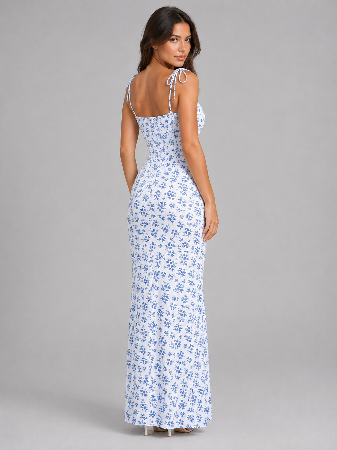 Women’s Floral Maxi Dress with Tie Straps