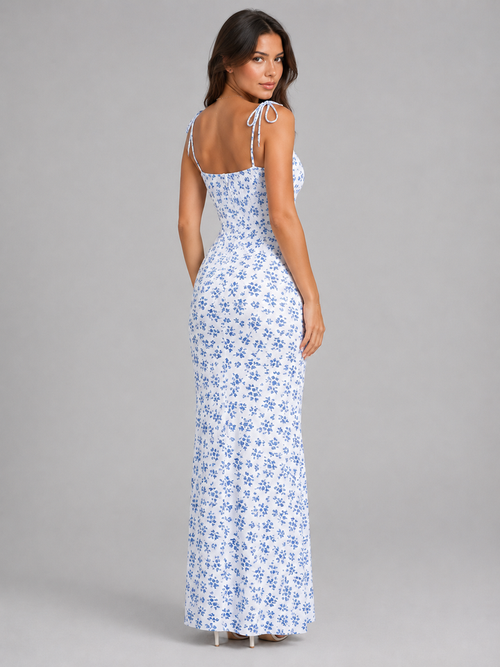 Women’s Floral Maxi Dress with Tie Straps