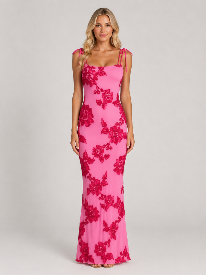 Women’s Floral Maxi Dress with Tie Straps