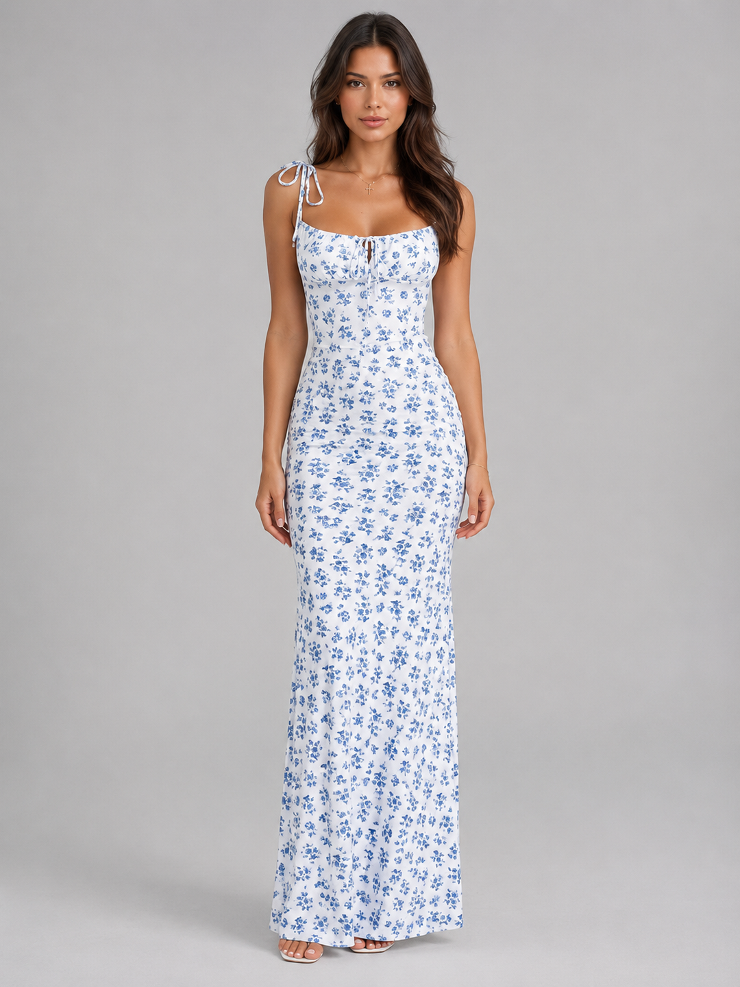 Women’s Floral Maxi Dress with Tie Straps