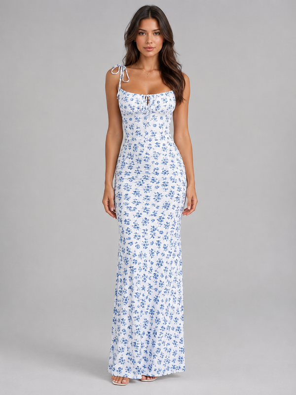 Women’s Floral Maxi Dress with Tie Straps