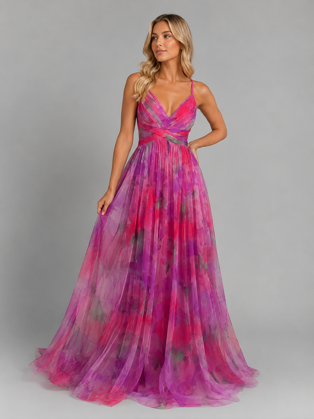 Women's Floral Maxi Dress with V-Neck