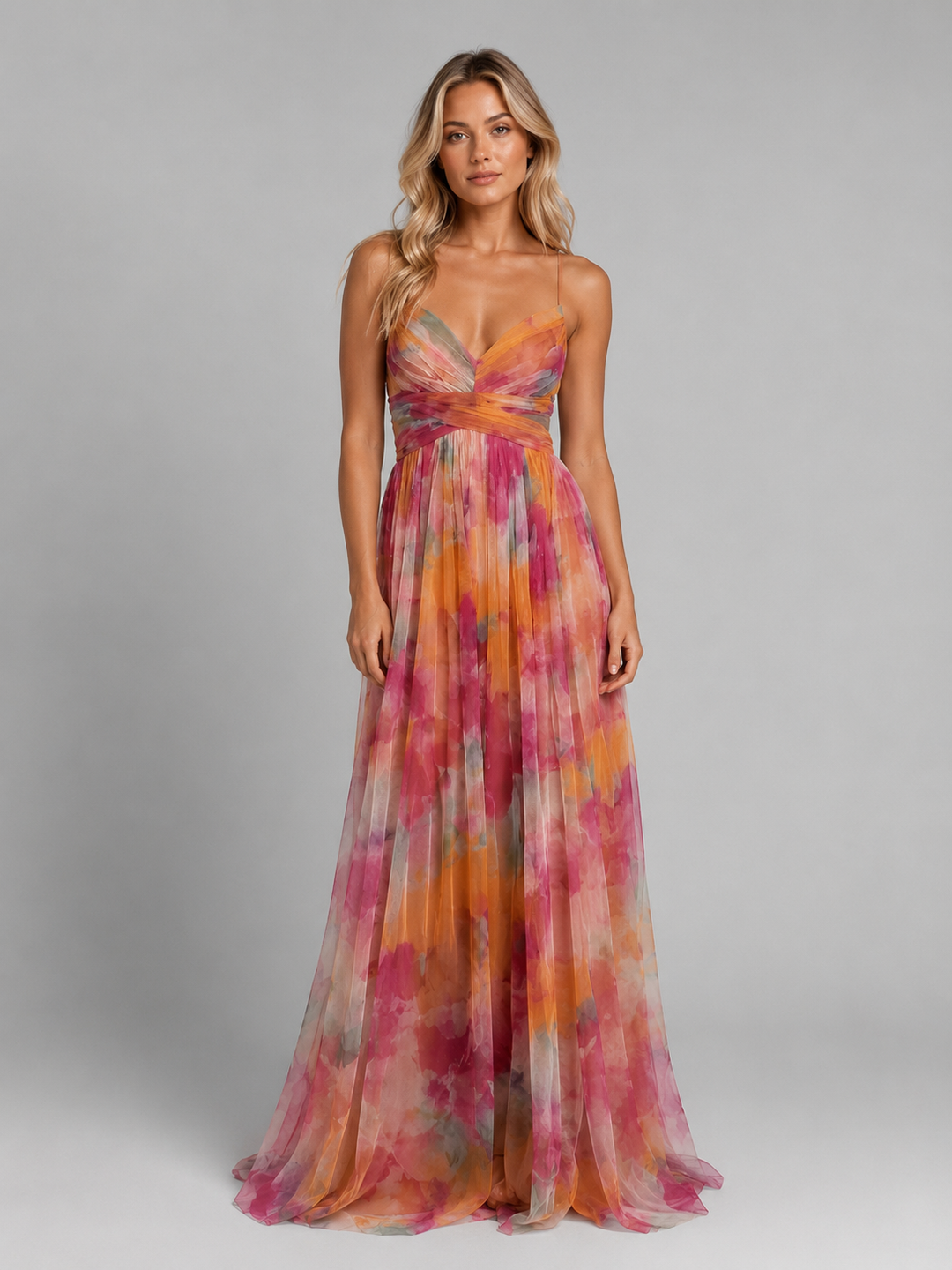 Women's Floral Maxi Dress with V-Neck