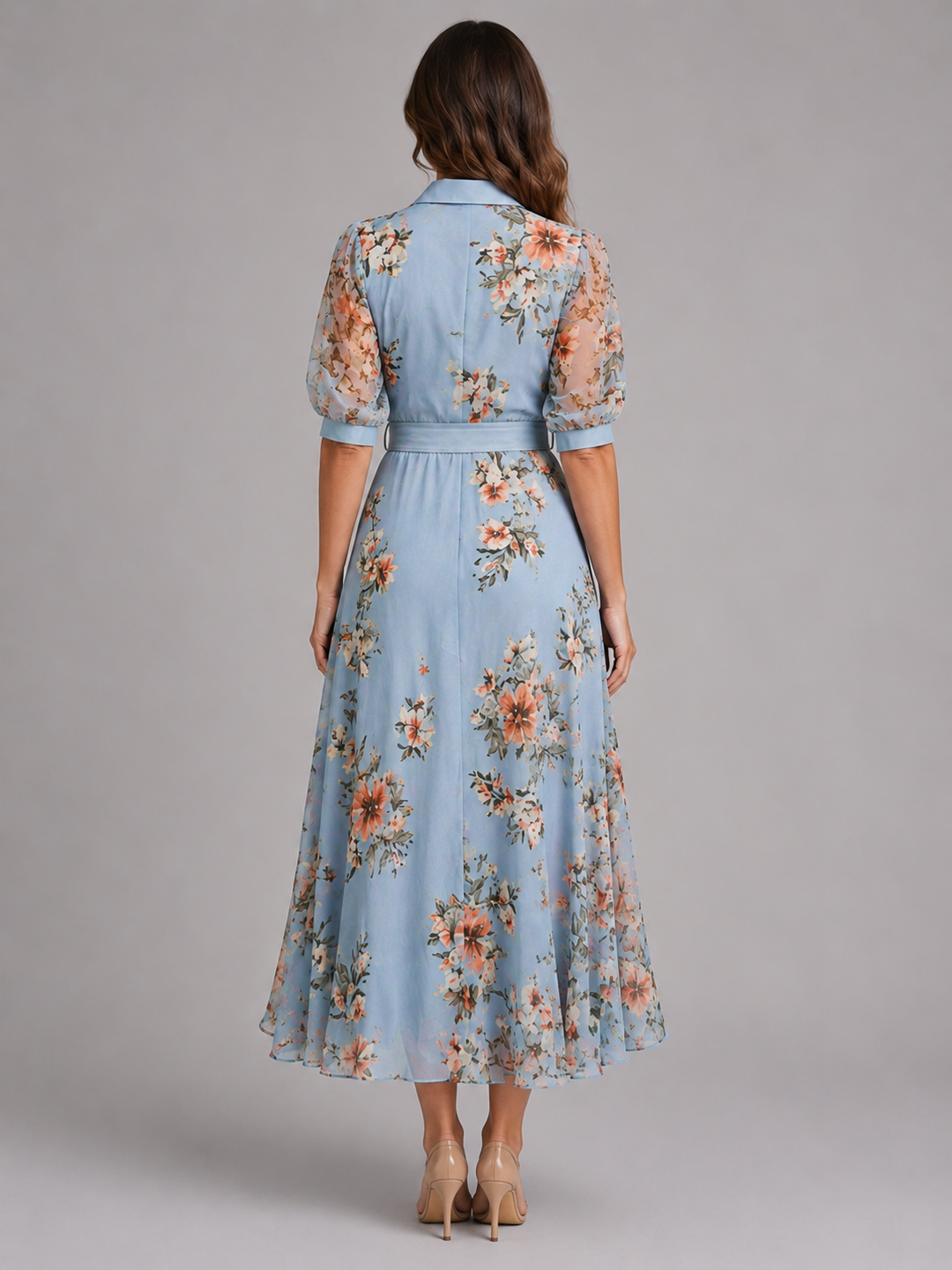 Women’s Floral Maxi Dress with Waist Tie Fit
