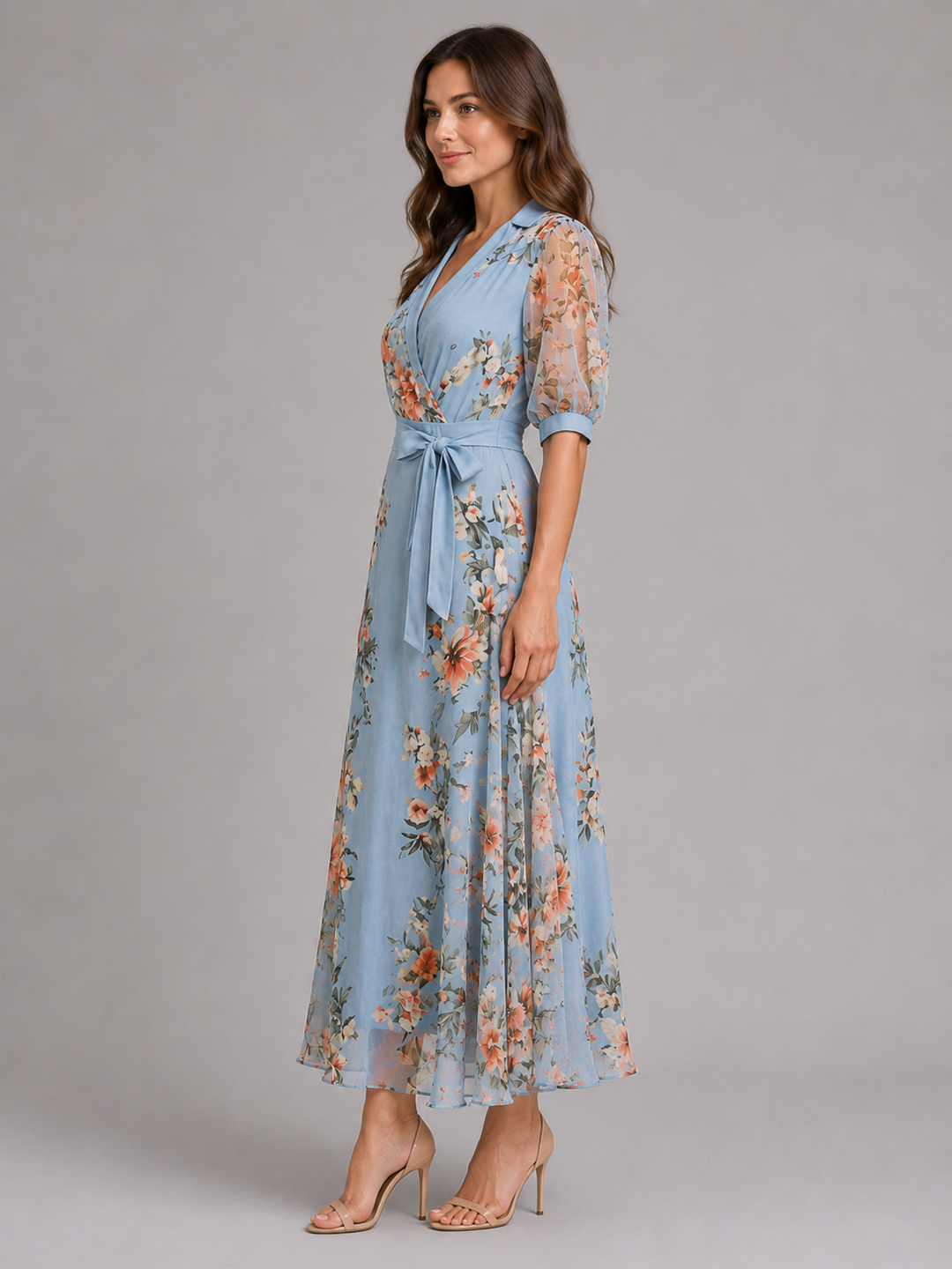 Women’s Floral Maxi Dress with Waist Tie Fit