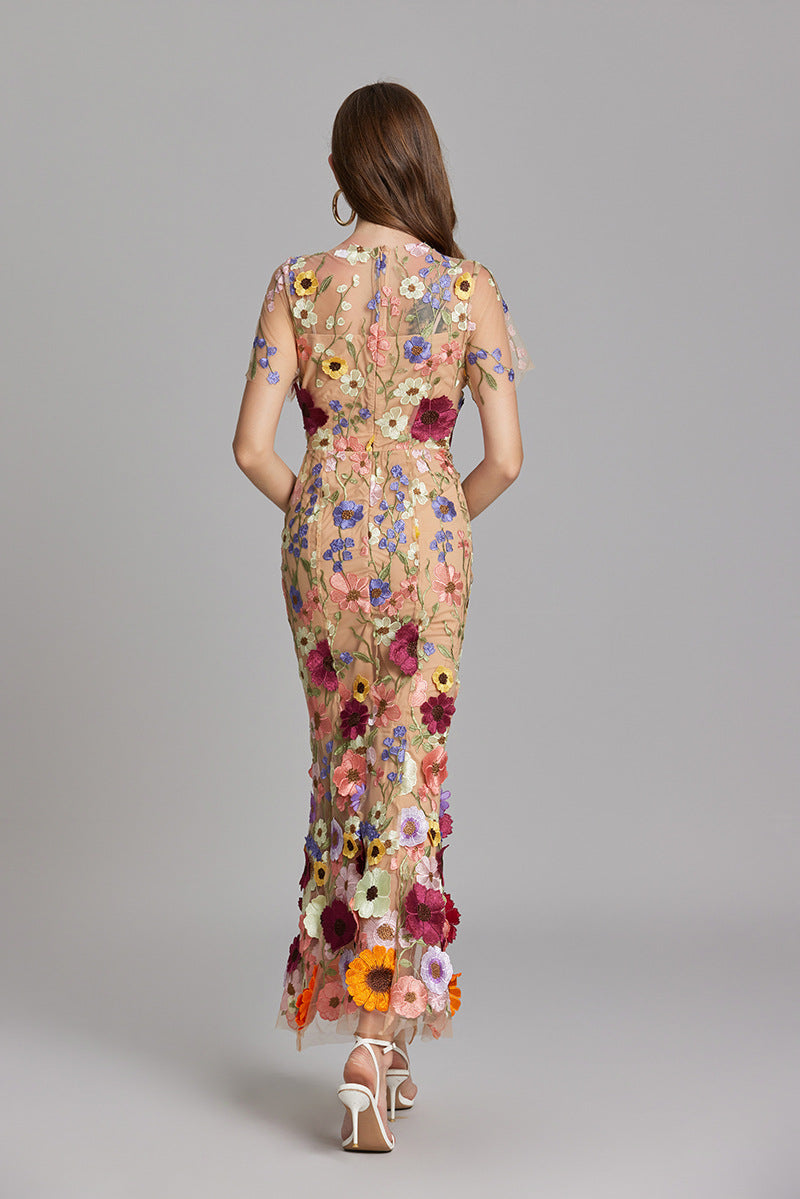 Women’s Floral Midi Dress with 3D Appliqué