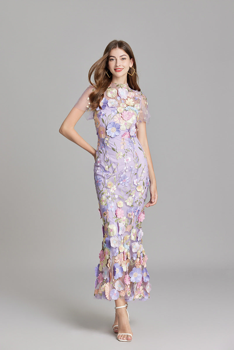 Women’s Floral Midi Dress with 3D Appliqué