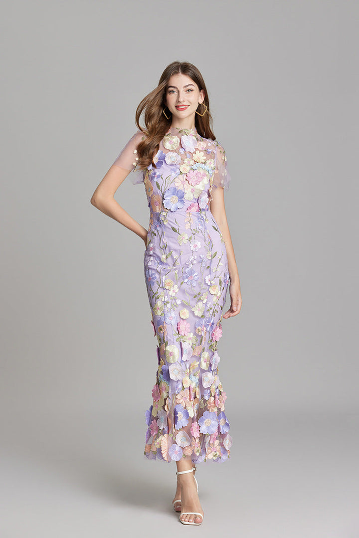 Women’s Floral Midi Dress with 3D Appliqué
