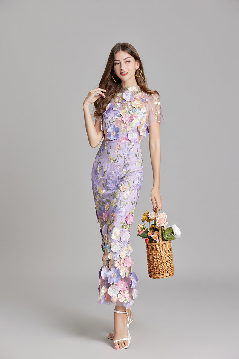 Women’s Floral Midi Dress with 3D Appliqué