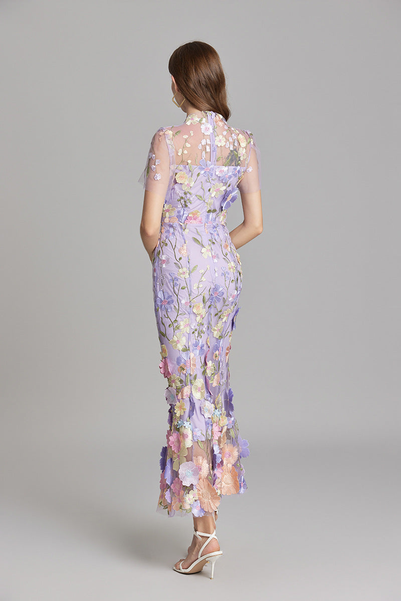 Women’s Floral Midi Dress with 3D Appliqué