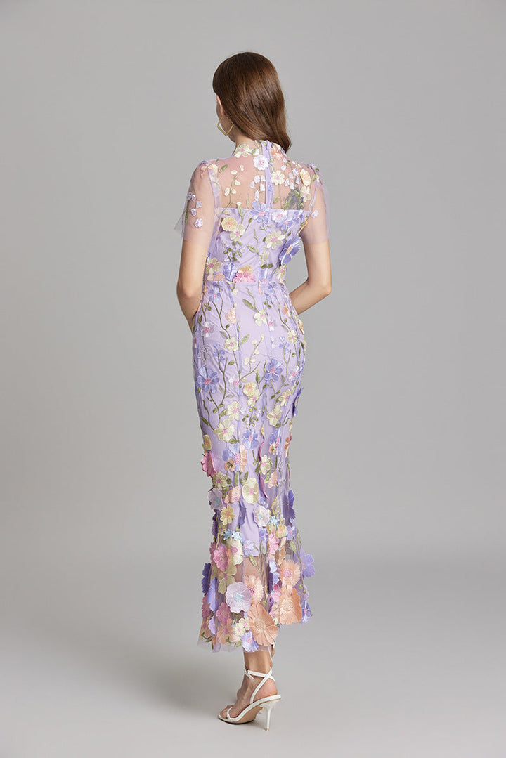 Women’s Floral Midi Dress with 3D Appliqué
