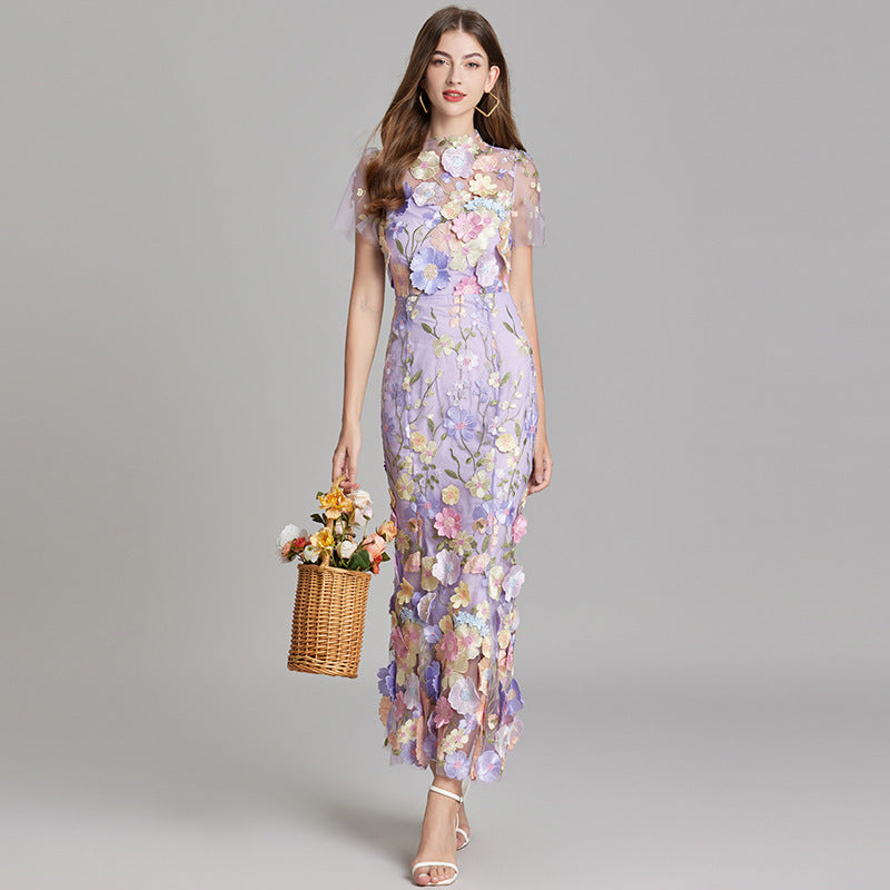 Women’s Floral Midi Dress with 3D Appliqué