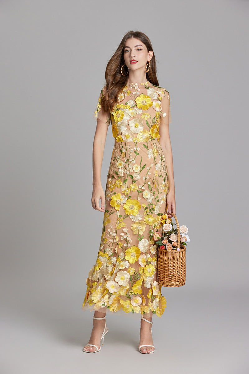 Women’s Floral Midi Dress with 3D Appliqué