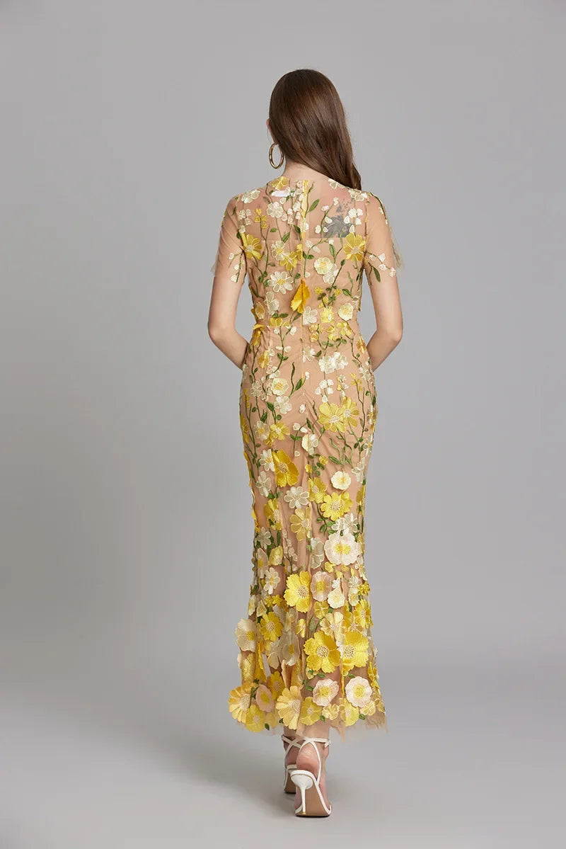 Women’s Floral Midi Dress with 3D Appliqué