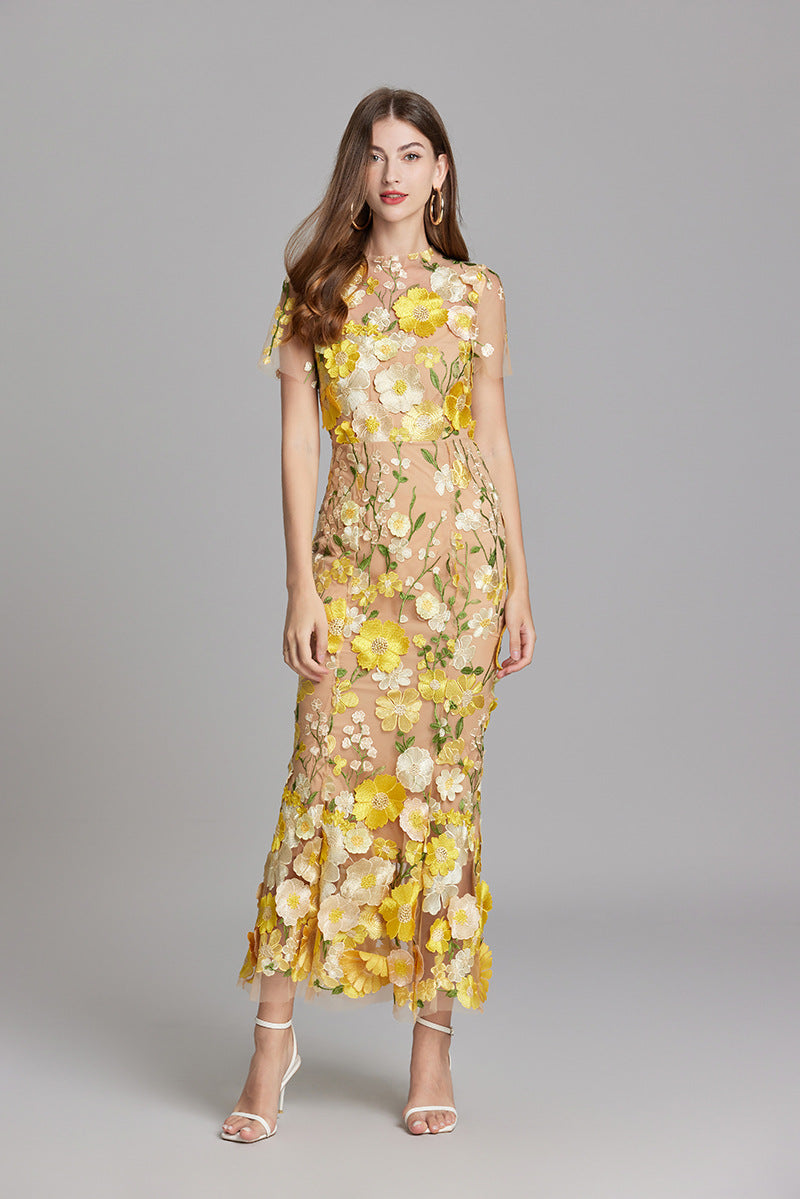 Women’s Floral Midi Dress with 3D Appliqué