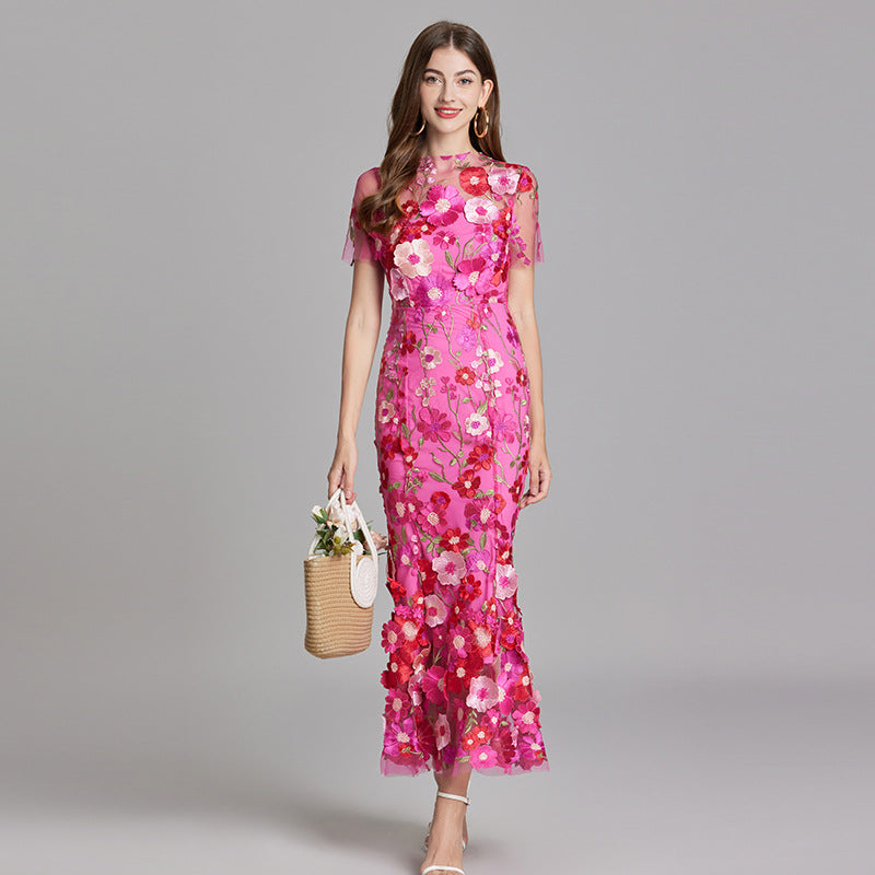 Women’s Floral Midi Dress with 3D Appliqué