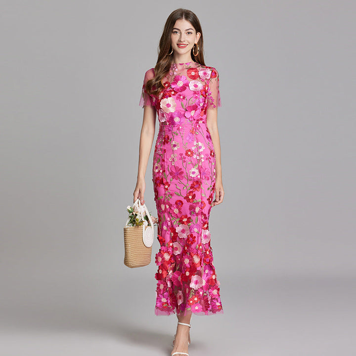 Women’s Floral Midi Dress with 3D Appliqué