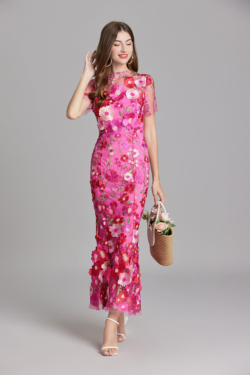 Women’s Floral Midi Dress with 3D Appliqué
